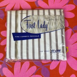 60s Vintage Striped Twin Flat Percale Sheet NIP
